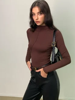 Mock Neck Piping Slim Jersey Top
