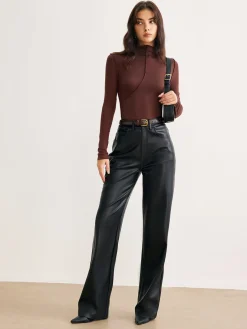 Mock Neck Piping Slim Jersey Top