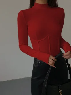 Mock Neck Piping Slim T-Shirt