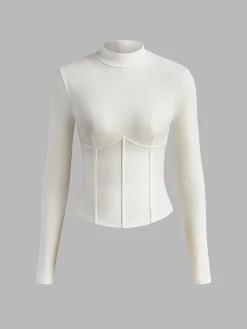 Mock Neck Piping Slim T-Shirt