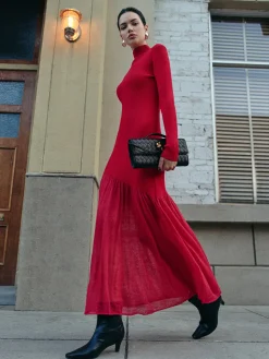 Mock Neck  Pleated Panel Sweater Dress