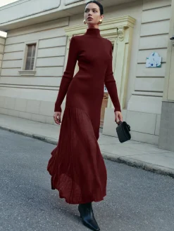 Mock Neck  Pleated Panel Sweater Dress