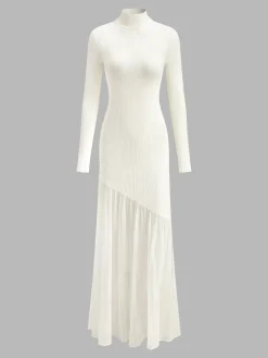 Mock Neck  Pleated Panel Sweater Dress