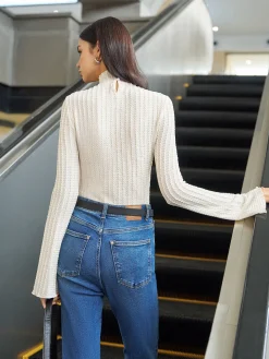 Mock Neck Plisse Skinny T-Shirt