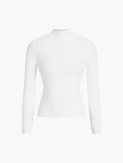 Mock Neck Rib Long Sleeve Knit Top