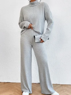 Mock Neck Ribbed Cozy Pants Set