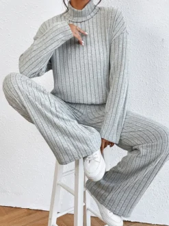 Mock Neck Ribbed Cozy Pants Set