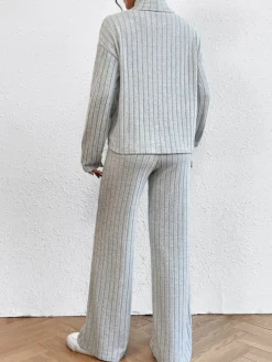 Mock Neck Ribbed Cozy Pants Set