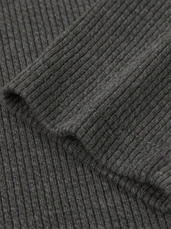 Mock Neck Ribbed Embroidered Trim T-Shirt