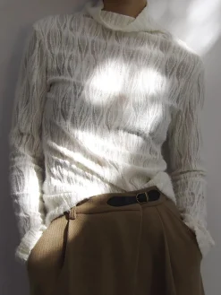 Mock Neck Semi-Sheer Plisse Top
