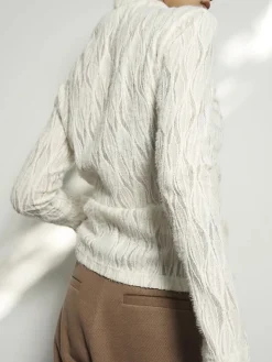Mock Neck Semi-Sheer Plisse Top