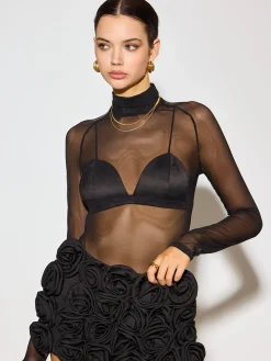 Mock Neck Sheer Mesh T-Shirt