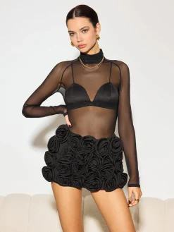 Mock Neck Sheer Mesh T-Shirt