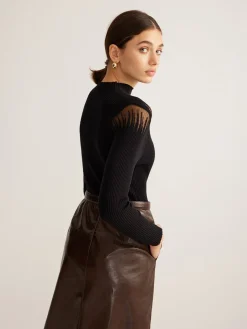 Mock Neck Sheer Panel Knit Top