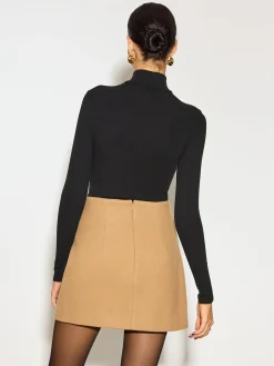 Mock Neck Sheer-Detail Skinny Top
