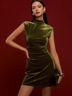 Mock Neck Sleeveless Velvet Dress