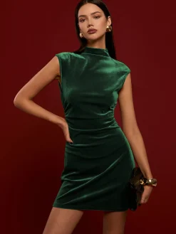 Mock Neck Sleeveless Velvet Dress
