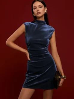 Mock Neck Sleeveless Velvet Dress
