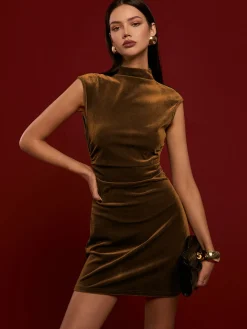 Mock Neck Sleeveless Velvet Dress