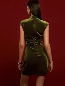 Mock Neck Sleeveless Velvet Dress