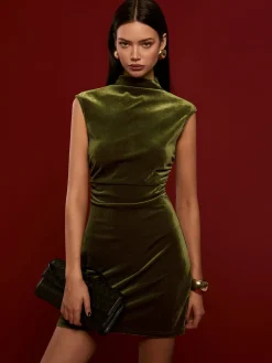 Mock Neck Sleeveless Velvet Dress