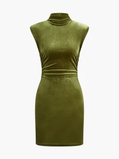 Mock Neck Sleeveless Velvet Dress