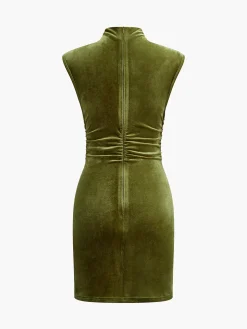 Mock Neck Sleeveless Velvet Dress