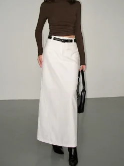 Mock Neck Slinky Long Sleeve Ribbed Knit Crop Shirt