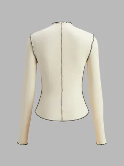 Mock Neck Wave-Piping Jersey Top