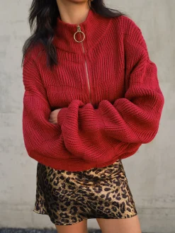 Mock Neck Zipper Short Cardigan