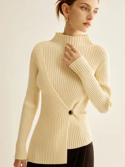 Mock-Neck Ribbed Cinched Sweater