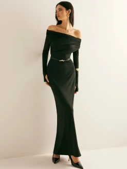 Modal Off-Shoulder Ruched Dress Without Belt