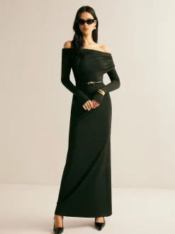Modal Off-Shoulder Ruched Dress Without Belt