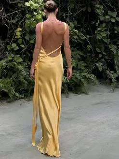 Moonlight Satin Dress Asymmetrical One Shoulder Long Dress