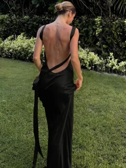 Moonlight Satin Dress Asymmetrical One Shoulder Long Dress