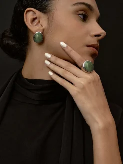 Moss Green Spectrolite Stud Earrings