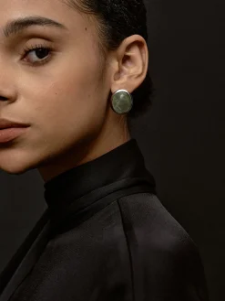 Moss Green Spectrolite Stud Earrings