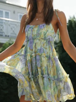 Multi Floral Short Layered Cami Dress