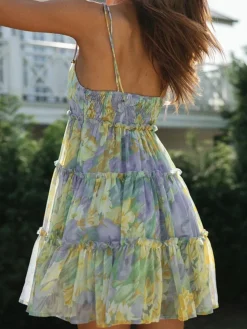 Multi Floral Short Layered Cami Dress