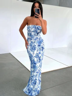 Multi Floral Split Long Dress