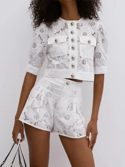 Multi-Button Embroidery Shorts Set