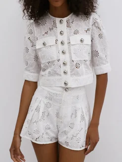 Multi-Button Embroidery Shorts Set