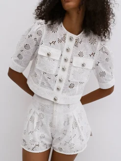 Multi-Button Embroidery Shorts Set