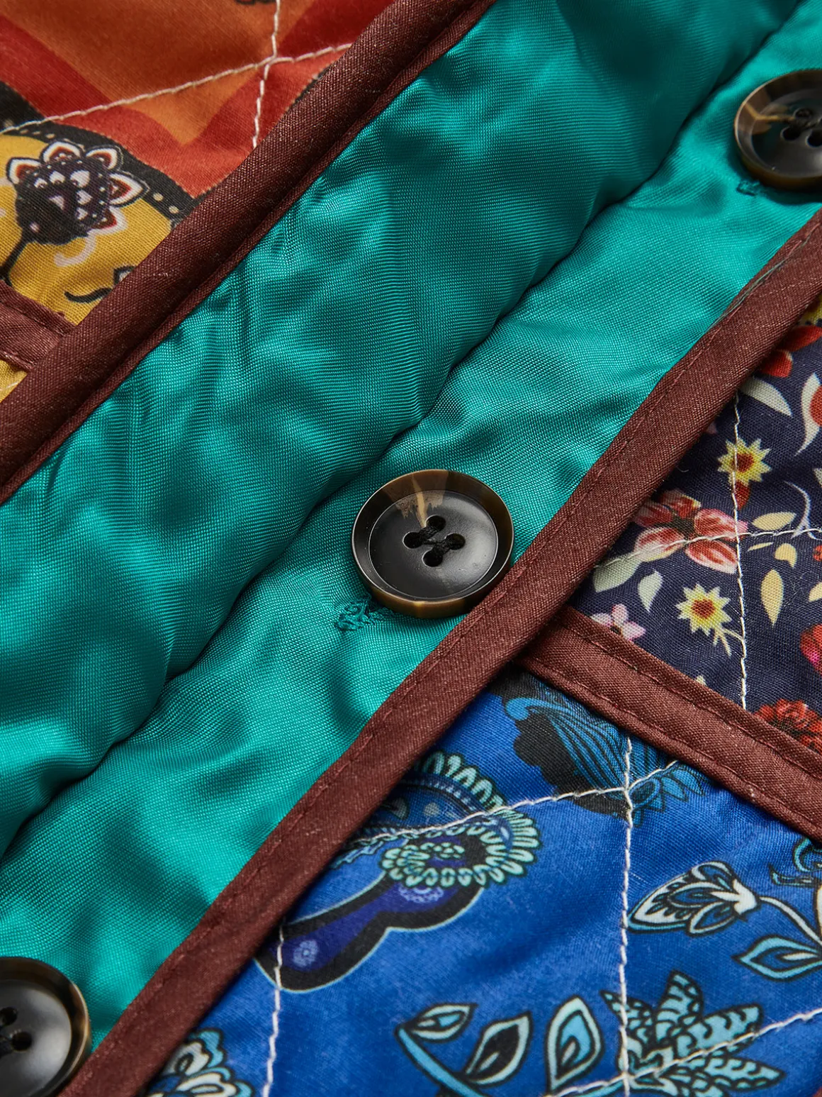 Multi-Color Printed Flap-Pockets Winter Coat