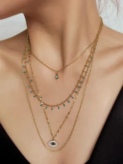 Multi-Layer Rhinestone Evil Eye Pendant Necklace
