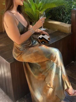 Neptune Satin Open Back Long Dress