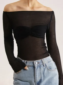Nostalgia Off-Shoulder Mesh Long Sleeve Shirt