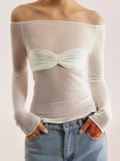 Nostalgia Off-Shoulder Mesh Long Sleeve Shirt