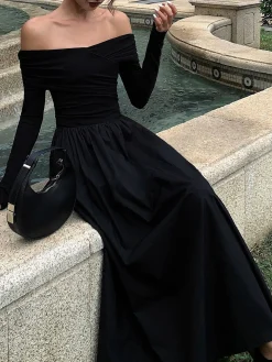 Off Shoulder Criss Cross Long Dress