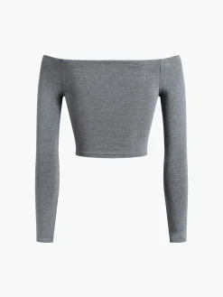 Off Shoulder Crop Long Sleeve Crop Shirt